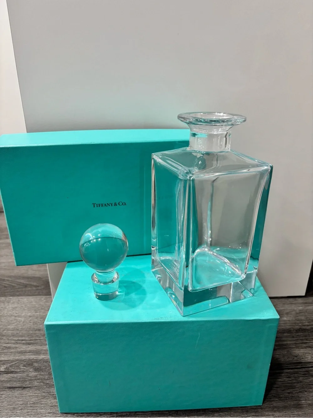 Tiffany & Co. Clear Glass Decanter with Tiffany Blue Box
